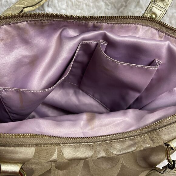 Coach large Tote Bag satin gold Signature F20026 metallic gold trim & Straps. - Picture 13 of 15